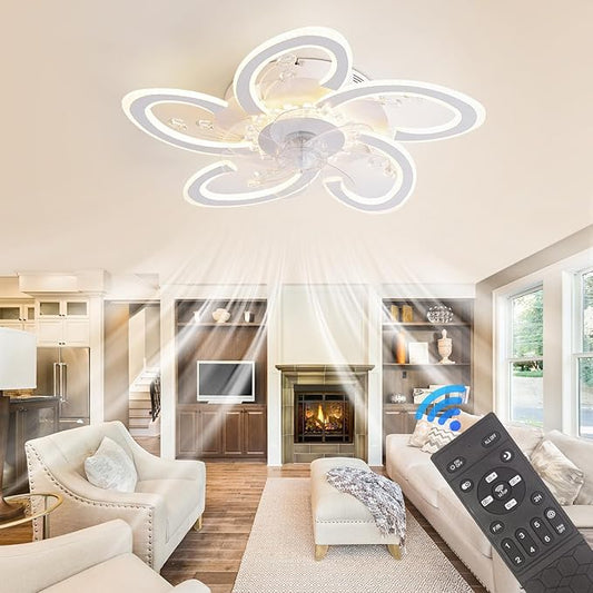 Flower Ceiling Fans with Lights and Remote, Modern Dimmable Ceiling Fans, Petal Chandelier Ceiling Fans with 6 Speeds and Remote Control for Bedroom, Kitchen, Indoor