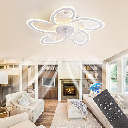 22.8'' Ceiling Fan with Lights Remote Control, Modern Dimmable Ceiling Fans, Petal Chandelier Ceiling Fans with 6 Speeds and Remote Control for Bedroom, Kitchen, Indoor
