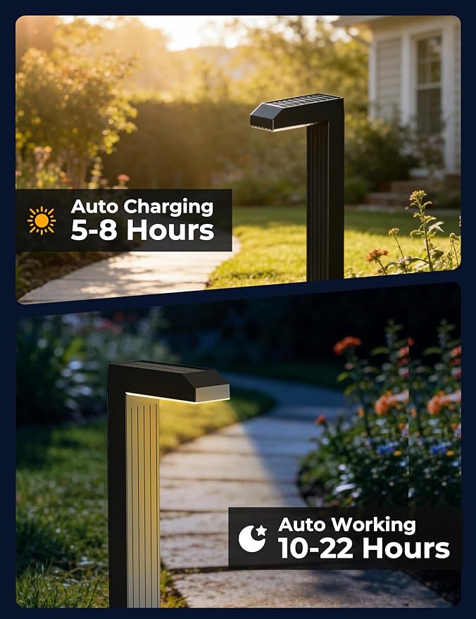 Vosaro Solar Pathway Lights Outdoor, 8 Pack 3-in-1 Solar Walkway Lights with 3000K/4500K/6000K, Tempered Glass Panel & IP65 Waterproof, Auto On/Off Landscape Lighting for Path Step Yard Driveway