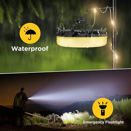 OGERY Camping String Lights, 4 in 1 Quick Storage 32.8FT Rechargeable Tent Lights String with 8 Lighting Modes, Hanging Waterproof Portable LED Lamp for Outdoor Patio Awning Garden Party Essentials