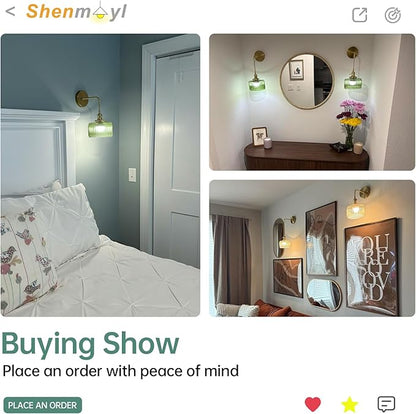 Shenmoyl Battery Operated Wall Sconce with Green Striped Shade Pattern Glass Adjustable Chain Retro Gold Wall Mounted Light, Modern Wall Lamp Fixtures Decor for Bedside Bedroom Indoor Doorway
