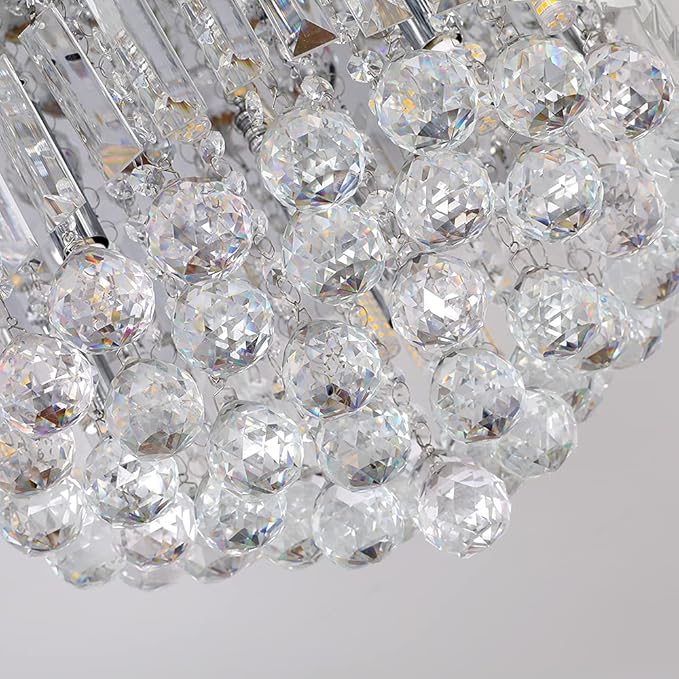Modern K9 Crystal Raindrop Chandelier Lighting, Flush Mount G9 Base Ceiling Light Fixture Pendant Lamp for Dining Room Bedroom Livingroom Required Height 11''x Width 16''(Chrome)