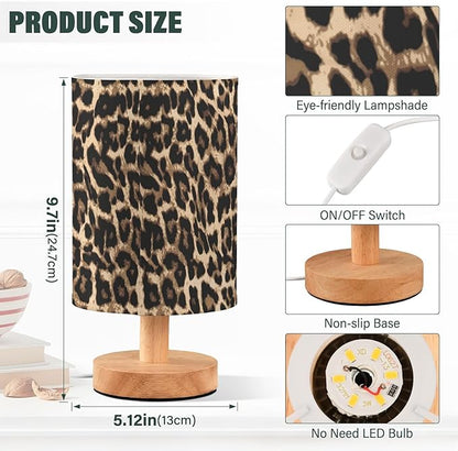 Bedside Table Lamp Leopard Print Nightstand Lamp with Wood Desk Lamps for Bedroom Living Room Nursery Office Home Decor