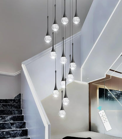 118 inches Modern Glam Crystal Chandelier for High Ceiling LED Dimmable Ceiling Pendant Light Staircase Foyer Enterway Living Room Chandelier Lighting Black 12 Lights