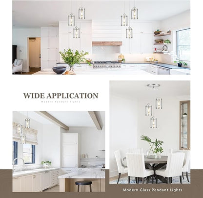 3-Light Pendant Lighting, Brushed Nickel Dining Room Chandelier Light Fixture Over Table with Clear Glass, Modern Cluster Hanging Lights for Kitchen Island Sink, OS-3014-3BN