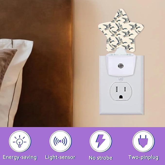 Mallard Duck Night Lights Plug Into Wall,Rustic Farmhouse Dusk to Dawn Light Sensor Night Light for Kids, Energy Efficient Sleep Friendly Lamp for Bedroom Bathroom Nursery