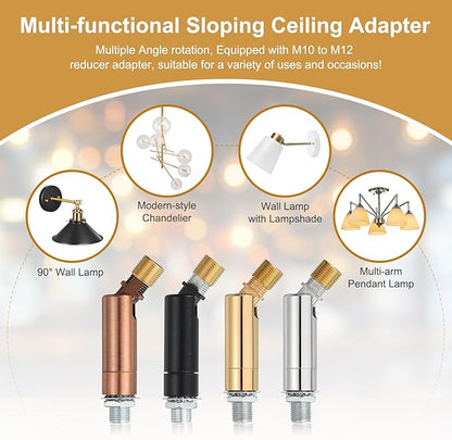 MECCANIXITY Sloped Ceiling Adapter, 90/345 Degree 60x15mm M10 Fine Thread Sloped Ceiling Light Fixture Adapter Kit for Ceiling Pendant Light Chandelier Track Suspend(Red Copper, Pack of 2)