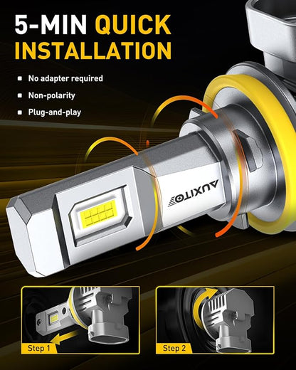 AUXITO 9005 H11 LED Bulbs Combo, 100000 Lumens Ultra Bright 6500K Cool White, Canbus Ready, No Flicker, 99% Vehicle Compatibility, IP68 Waterproof, 4 Pack