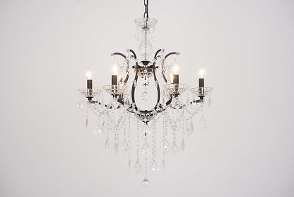 6-Light Crystal Chandelier Black Finish Modern Luxury Antique Flush Mount Chandelier with Crystal Drops Prisms Beads, Elegant Dining Room Living Room Entryway Foyer Ceiling Light Fixture