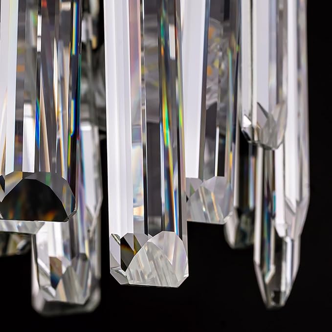 Modern Black Crystal Chandelier, 16-Light Rectangular 2-Tiers K9 Crystal Raindrop Chandelier, Luxury Flush Mount Hanging Ceiling Light for Dining Room Living Room Kitchen Island L35.4''