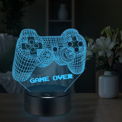 BASSI 3D Gamepad Night Light Game Over Light Game Controller Console Illusion Lamp for Kids Gamer Room Decor, 16 Color Changing with Remote Timer, Christmas Birthday Gifts for Boys Girls