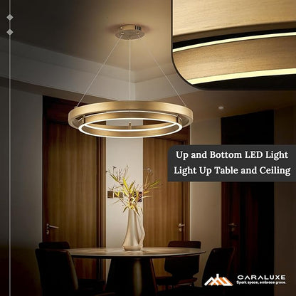 LED 2 Ring Brass Gold Chandelier Dimmable Up Down Light Chandelier Modern Round Chandeliers Light Circular Chandeliers for Foyer Dining Room Entry Bedroom Office Living Room