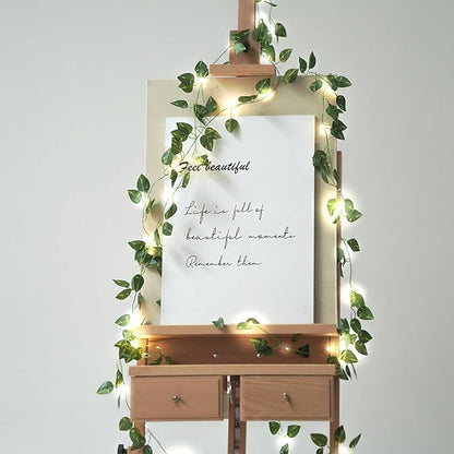 Fake Plants Vines,33ft 100 LED Artificial Ivy Garland with Fairy Lights,for Home Living Room Bedroom Wall Art Aesthetic Office Coffee Wedding Party Farmhouse Dorm Outdoor Garden Decor