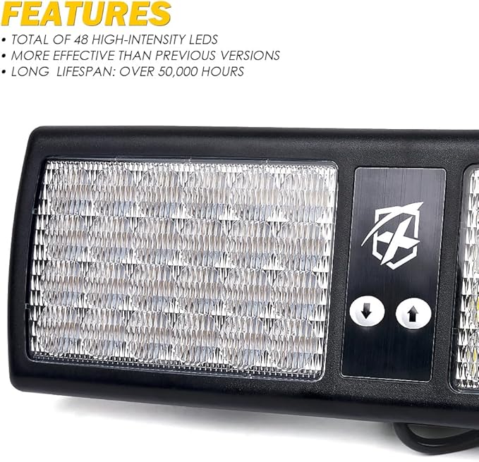 Xprite White Red 48LED Visor Strobe Flashing Lights Sunshield Hazard Warning Light for Law Enforcement Emergency Vehicles Trucks