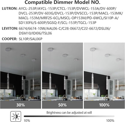 Modern Kitchen Island Pendant Light Dimmable LED Chrome Finish Mini Crystal Pendant Lighting Bedroom Bedside Table Small Pendant Lights（3-Pack）