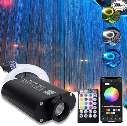 AMKI 16W RGBW Fiber Optic Curtain Light Kit, 300 Strands Flash Point Waterfall Curtain Lights Kit with Sound Smart App Control 0.04in/1mm 6.5ft/2m Fiber Optic Cable for Home Window Decor