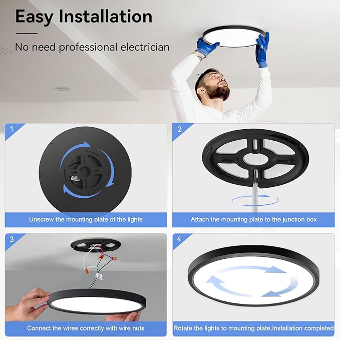 4 Pack 12 Inch Dimmable LED Flush Mount Ceiling Light Fixture 28W 3200LM 5 Color Temperature in One Super Slim Round Ceiling Lamp Low Profile Ceiling Lights for Living Bedroom Kitchen Laundry Black