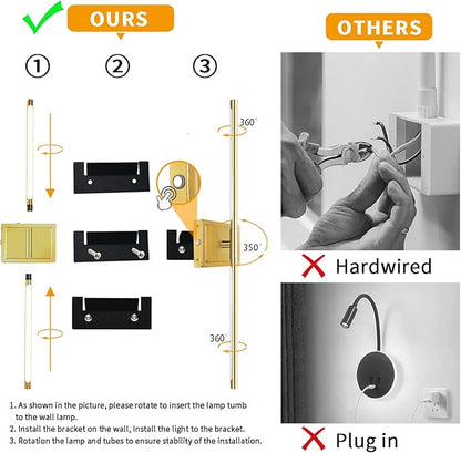 Wall Sconces Set of 2 Battery Operated, 8000mAh USB Rechargeable Wall Sconce with Remote Control, 360°Rotate Dimmable 3000K-6000K LED Dimmable Picture Lamp for Living Room, Bedroom, Hallway (32inch)