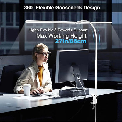 Hensam 31.5 Inch LED Desk Lamp, Double Head Desk Light with Clamp for Home Office, 5 Color Temperatures, Dimmable Task Lighting for Workbench Monitor Study, White
