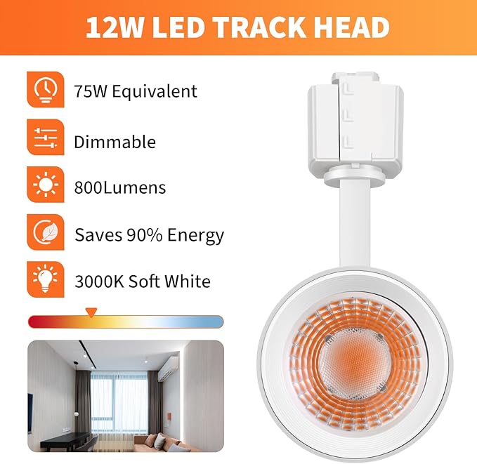 ALAMPEVER LED Track Lighting Heads for J Type,Dimmable Track Lighting Fixtures Ceiling for Wall Art,12W Track Light,800LM, CRI90, 3000K Soft White,75W, 8Pack,White