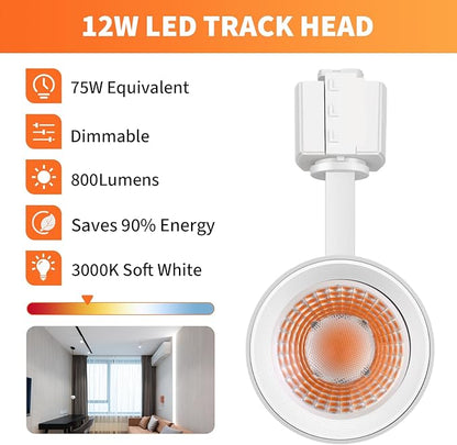 ALAMPEVER LED Track Lighting Heads for J Type,Dimmable Track Lighting Fixtures Ceiling for Wall Art,12W Track Light,800LM, CRI90, 3000K Soft White,75W, 8Pack,White