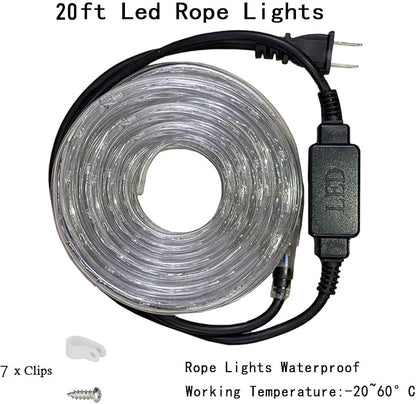 LED Rope Light, 20Ft LED Strip Lights Outdoor Waterproof Decorative Lighting for Indoor/Outdoor Decorations, Deck, Patio, Party and Bedroom Decorations (Wram White)