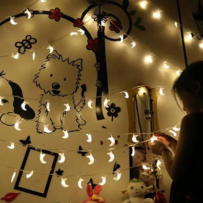 Moon String Lights Ramadan Decor, Outdoor LED String Lights 10Ft 20 LED Battery Operated Fairy Lights for Wedding Garden Decoration,Party Festival Lights, Christmas Thanksgiving Decor