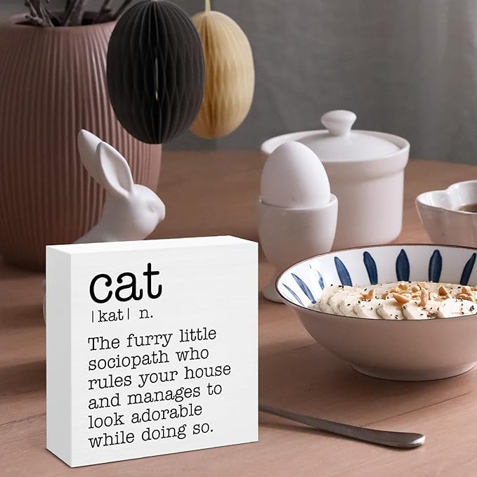 Cat Definition Decor Sign, Cat Lover Gifts for Women Men, Home Office Tabletop Shelf Decoration 5 x 5 Inches