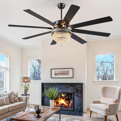 Asyko 72" Crystal Ceiling Fan Fandelier with Lights - Modern Crystal Chandelier Fans with Remote Control,Noiseless DC Motor, Retro/Farmhouse Lighting, Dining Room,Living Room