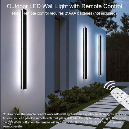 Modern Outdoor Wall Lights - 2pack 59inch Dimmable Black Exterior Light Fixtures Wall, Porch Lights Outdoor Wall Sconce, Patio Long Strip Wall Light Fixtur Outside for Garage, House(4.72 Inch Wide)
