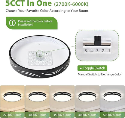 Modern Dimmable Ceiling Light Fixture,5CCT in One LED Flush Mount Kitchen Lights,Round Close to Ceiling Lamp for Bedroom Living Room Hallway Entryway Laundry Room Bathroom(Black,15.75 in,ETL Listed)