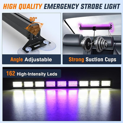 Nilight 162 LED Traffic Advisor Strobe Light Bar 2-in-1 Purple White Emergency Warning Hazard Lights with Controller 4 Switchable Color 36 Flash Pattern for Trucks Cars Tow Plow Construction Vehicles