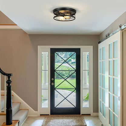 Farmhouse Lights,Black Industrial 2 Pack Round Metal Flush Mount Hallway & Bedroom Ceiling Lamp, Kitchen Round Lights (Bulbs Not Included)