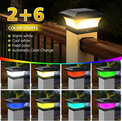 T-SUN 4X4 Post Solar Lights, Outdoor Waterproof RGB Color Changing Light for 4X4 5X5 6X6 Wood/Vinyl/Fence Posts, Deck, Solar Post Lights for Patio Garden Decor or Fence(2 Pack)