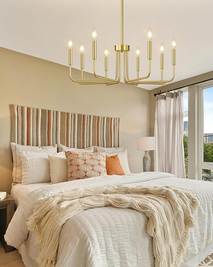 Yunnix 8 Light Modern Brushed Gold Chandelier for Dining Room Light Fixtures Over Table, Vintage Brass Master Bedroom Chandelier for Entryway, Foyer, Staircase, Kitchen and Living Room