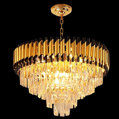 Depuley Modern Gold Crystal Chandelier: 24" 5-Tier K9 Crystal Hanging Light 9-Light Flush Mount Chandelier for Living Room Dining Room Entryway Bedroom Included Bulbs