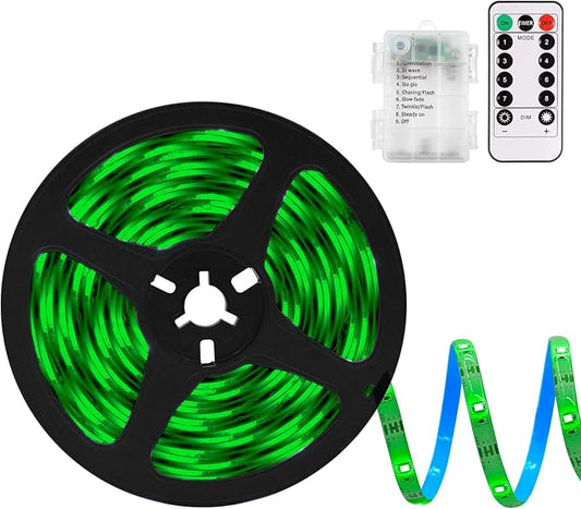 echosari Green LED Strip Lights Battery Powered, 90 LED 2835 SMD Strip Lights 9.8 Ft Cuttable Self-Adhesive Strip Lights with Remote Timer for Outdoor Indoor Party Bedroom Decoration
