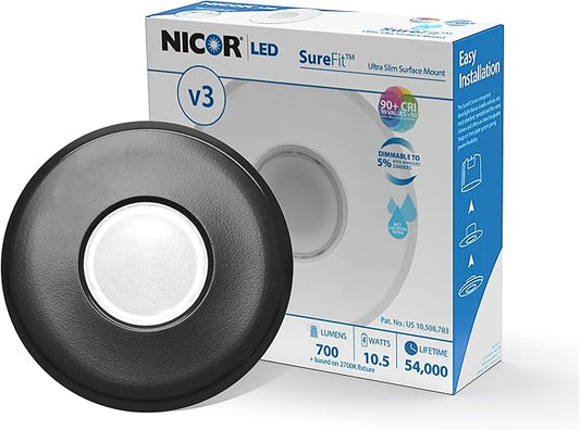 SureFit(v3) LED Flush Mount Ceiling Light, 3000K with Round Black Trim (DLF301203KRDBK)