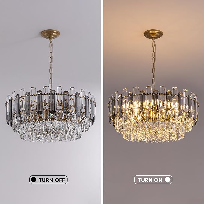 7PM Gold Crystal Chandeliers, 24-inch 4-Tier Modern Crystal Chandelier for Dining Room, Luxury Crystal Pendant Light Ceiling Light Fixture for Living Room Kitchen Island Bedroom Entryway, Brass Finish
