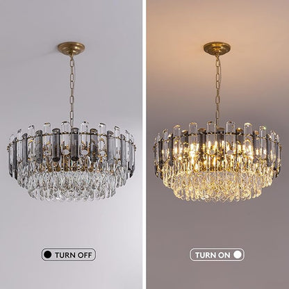7PM Gold Crystal Chandeliers, 24-inch 4-Tier Modern Crystal Chandelier for Dining Room, Luxury Crystal Pendant Light Ceiling Light Fixture for Living Room Kitchen Island Bedroom Entryway, Brass Finish