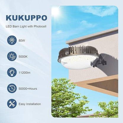 80W LED Barn Light with Photocell, ETL Listed 11,200LM LED Yard Light Outdoor, IP65 Waterproof, 5000K Daylight LED Pole Light Area Security Flood Light Fixture for Yard, Barn, Farm, Street