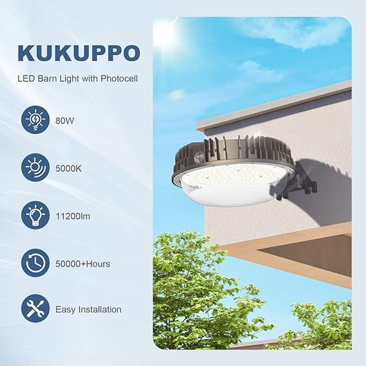 80W LED Barn Light with Photocell, ETL Listed 11,200LM LED Yard Light Outdoor, IP65 Waterproof, 5000K Daylight LED Pole Light Area Security Flood Light Fixture for Yard, Barn, Farm, Street