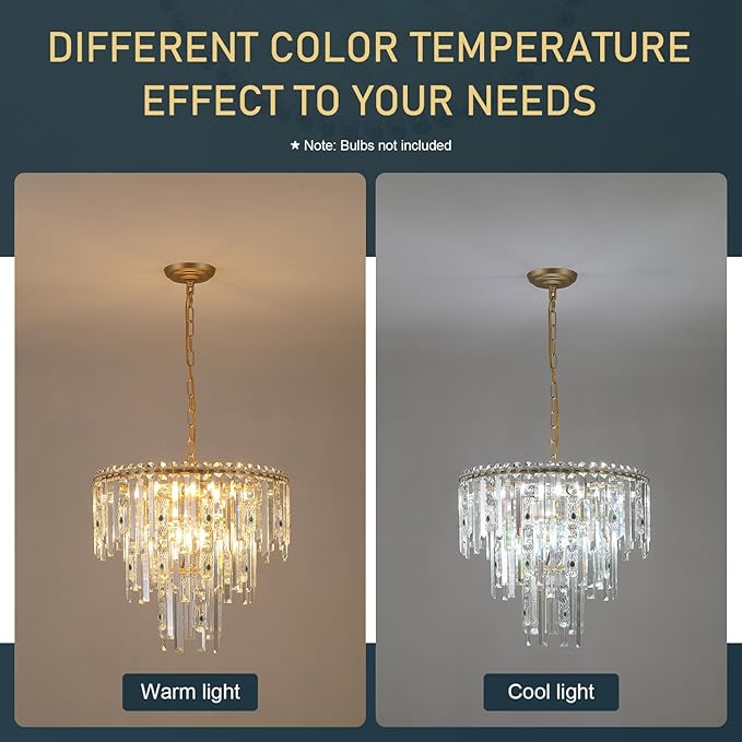 A AXILIXI Modern Chandelier for Dining Room Crystal Gold 20” Chandelier 3 Ties Ceiling Pendant Light Fixtures Round Chandelier with Adjustable Chain for Bedroom Entryway Staircase