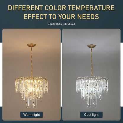 A AXILIXI Modern Chandelier for Dining Room Crystal Gold 20” Chandelier 3 Ties Ceiling Pendant Light Fixtures Round Chandelier with Adjustable Chain for Bedroom Entryway Staircase