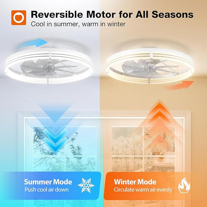 addlon Ceiling Fans with Lights and Remote, 24'' Low Profile Ceiling Fans, 3000-6000K Dimmable Modern Flush Mount LED Fan Light, Fandelier Ceiling Fan for Bedroom, Kitchen, Living Room, White