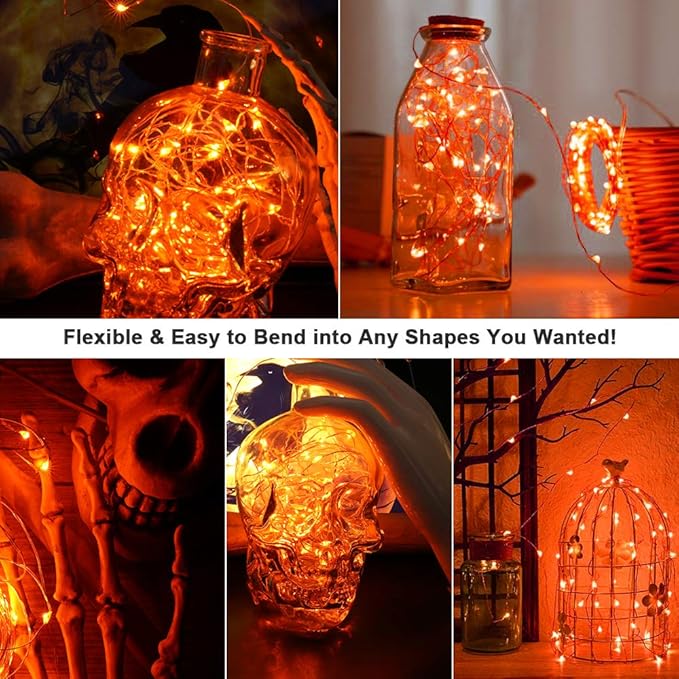 BrizLabs Orange Halloween Lights, 4 Pack 19.47ft 60 LED Orange Fairy Lights String, 2 Modes Battery Halloween String Light, Indoor Silver Wire Twinkle Light for Christmas Thanksgiving Party Carnival