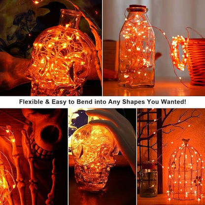 BrizLabs Orange Halloween Lights, 4 Pack 19.47ft 60 LED Orange Fairy Lights String, 2 Modes Battery Halloween String Light, Indoor Silver Wire Twinkle Light for Christmas Thanksgiving Party Carnival