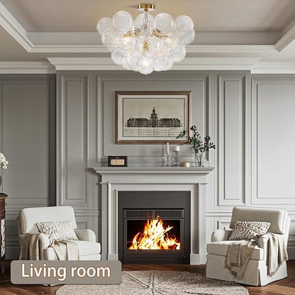 Bubble Ball Semi Flush Mount Ceiling Light Fixture, 24" Bubble Chandelier, Modern Hand Blown Glass Chandelier for Bedroom, Living Room, Dining Room (24“ White Ceiling Light)
