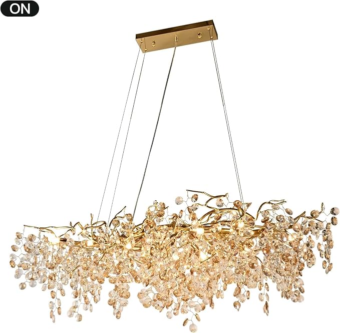 Modern Crystal Chandelier, 12-Light Raindrop Pendant Light Fixture, Luxury Gold Tree Branch Design for Dining Room, Living Room, Bedroom, Entryway - Elegant Home Decor