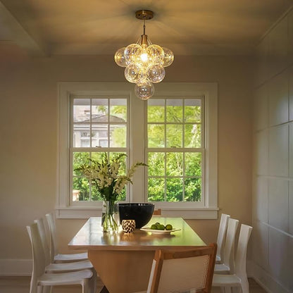 GoYeel Dining Room Light Fixtures Gold 14.17", Colorful Bubble Chandelier Modern Glass Ceiling Light for Hallway Entryway Foyer Bedroom Kitchen, with 10 Chromatic Globes, Include E26 Bulb
